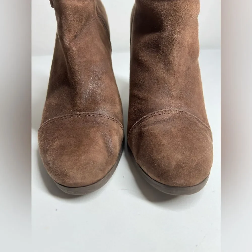 Lucky Brand Womens Lauren Ankle Boots Brown Suede Block Heels Zip Buckle  Sz8M